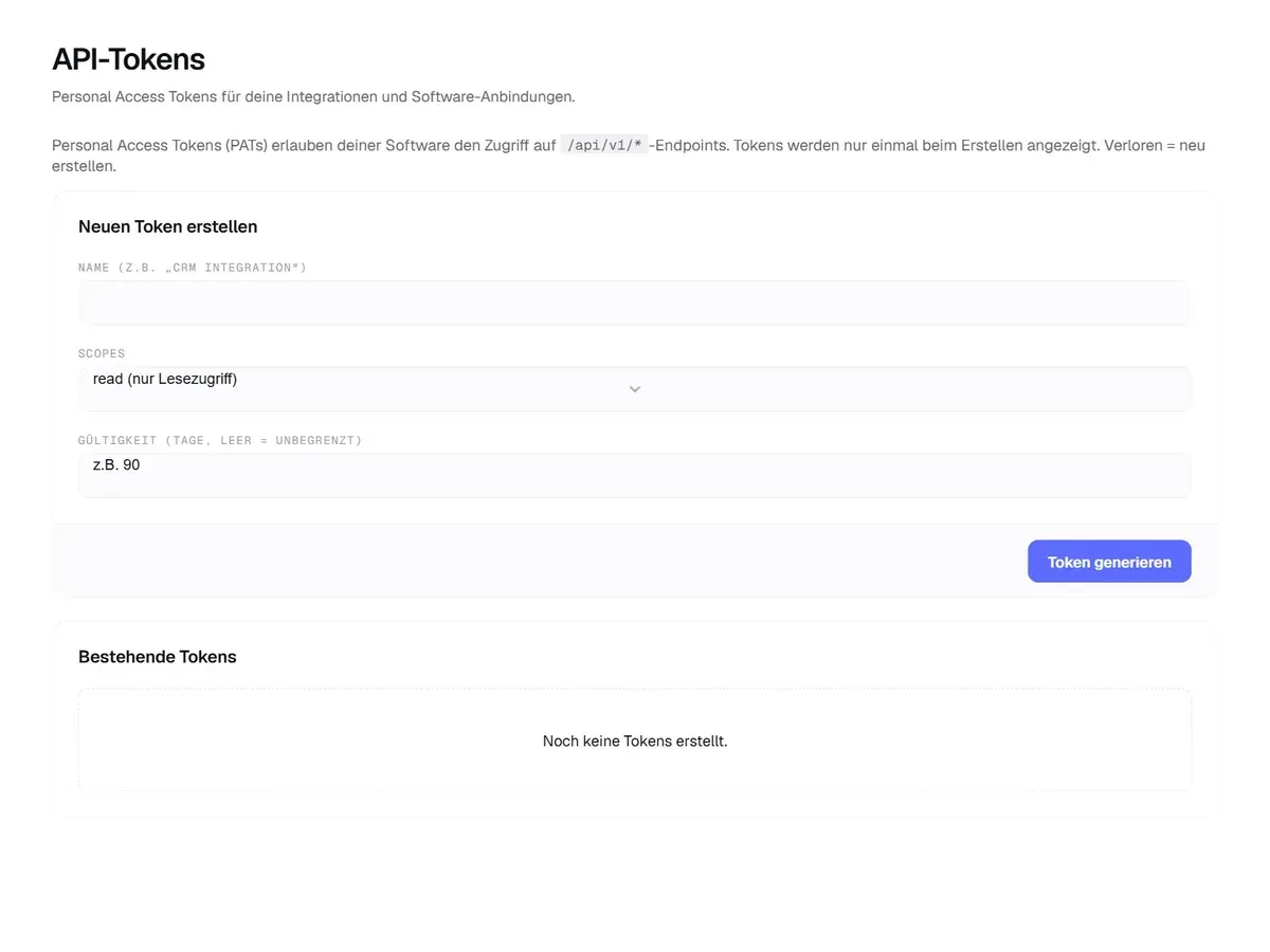 API-Tokens in Aufnamo verwalten