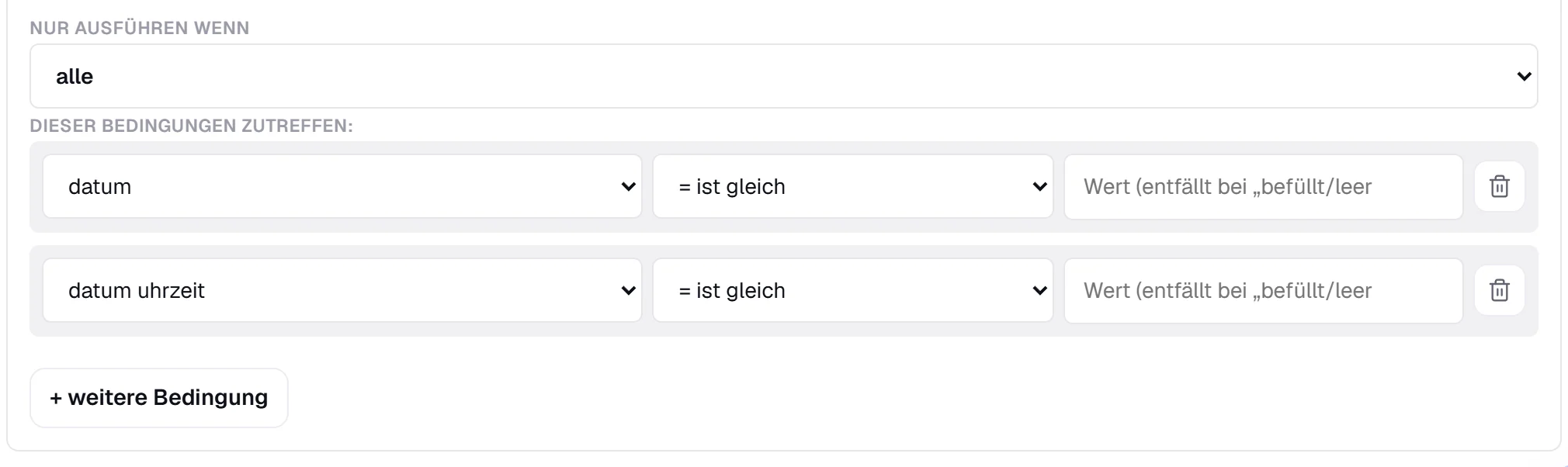 Die Bedingung einer Aktion mit mehreren Regeln