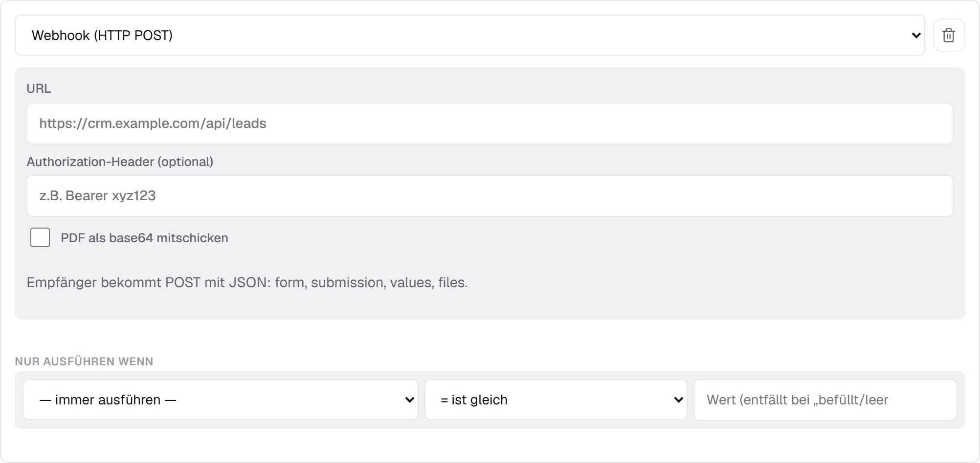 Die Konfiguration einer Webhook-Aktion