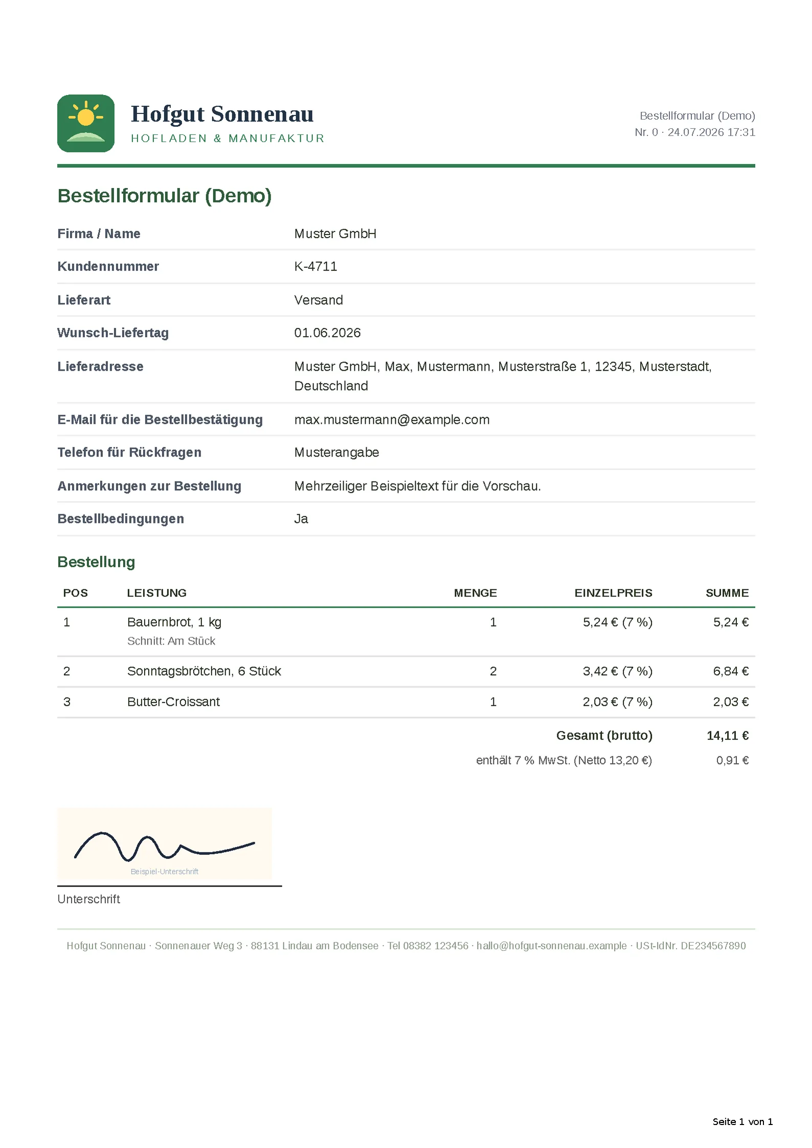 Das automatisch erzeugte PDF-Dokument.