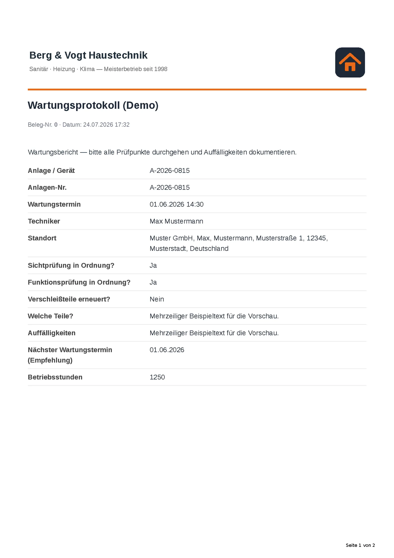 Das automatisch erzeugte PDF-Dokument.